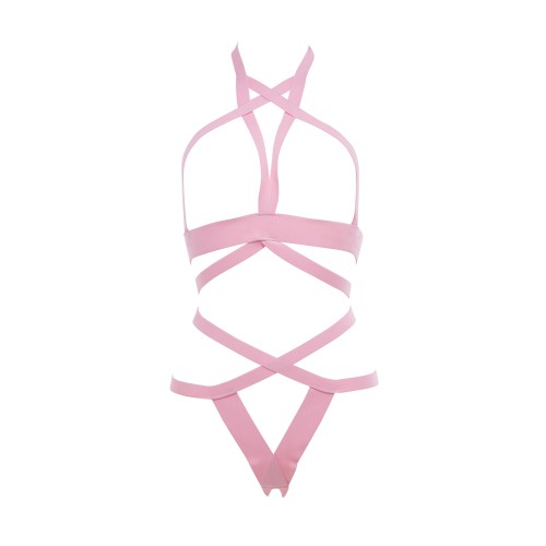 Kitten It's Complicated Open Elastic Strappy Bra & Panty Pink O/S