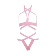 Kitten It's Complicated Open Elastic Strappy Bra & Panty Pink O/S