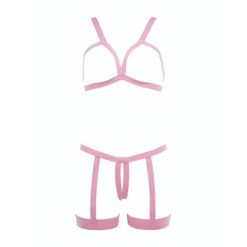 Kitten Teaser Strappy Open Cup Bra Open Panty Pink O/S