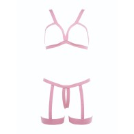 Kitten Teaser Strappy Open Cup Bra Open Panty Pink O/S