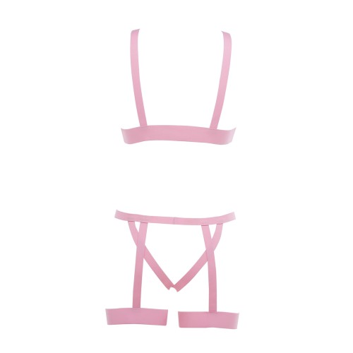 Kitten Teaser Strappy Open Cup Bra Open Panty Pink O/S