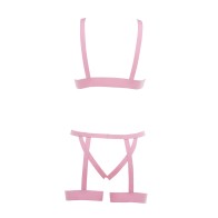 Kitten Teaser Strappy Open Cup Bra Open Panty Pink O/S