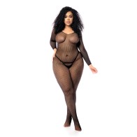 Long Sleeved Fishnet Body Stocking - Black