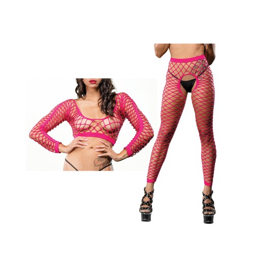 Beverly Hills Naughty Girl Crotchless Mesh Leggings - Pink