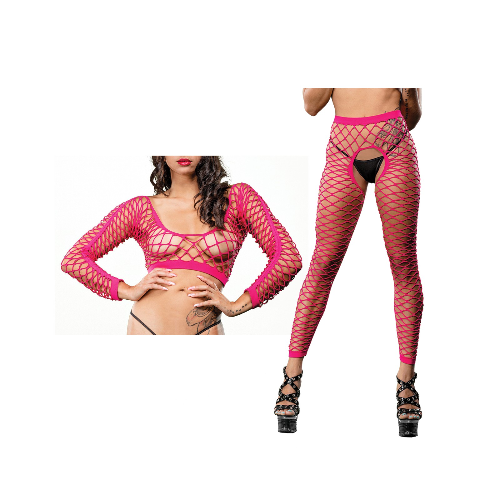 Beverly Hills Naughty Girl Crotchless Mesh Leggings - Pink