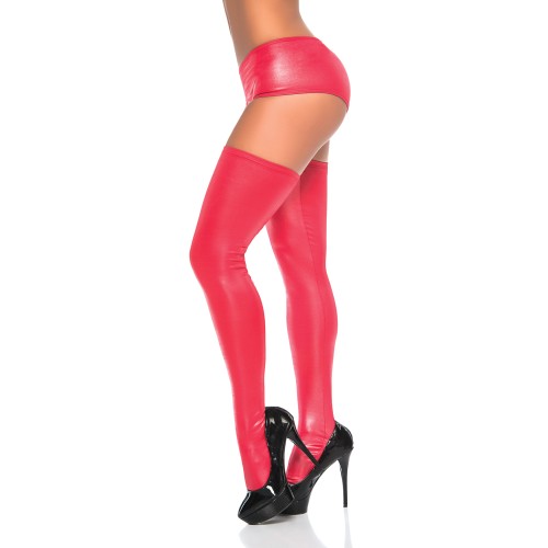 Wet Look Thigh Highs Red O/S