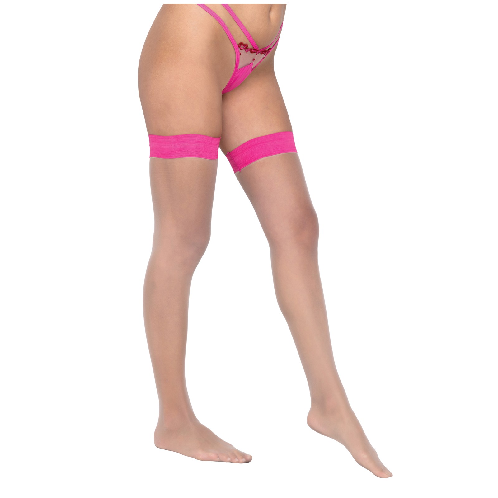 Colored Silicone Stay Up Stockings - Pink O/S