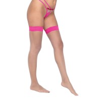 Colored Silicone Stay Up Stockings - Pink O/S