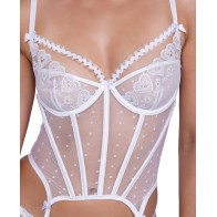 Forever Yours Embroidered Bustier & Thong White LG