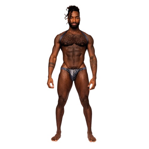 Snaked Metallic Coated Harness Thong for Bold Men