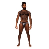 Snaked Metallic Coated Harness Thong for Bold Men