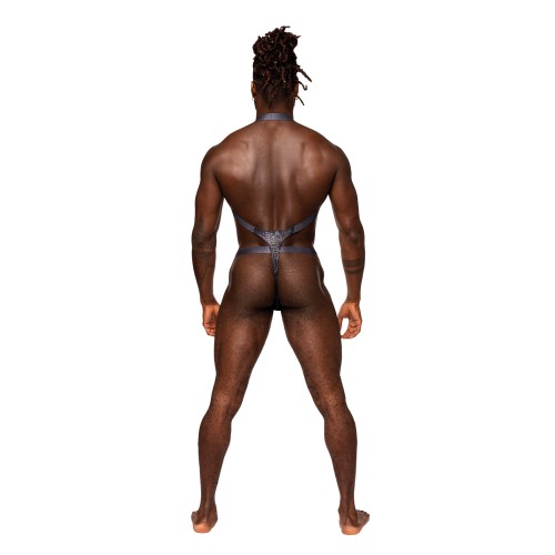 Snaked Metallic Coated Harness Thong for Bold Men