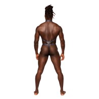 Snaked Metallic Coated Harness Thong for Bold Men