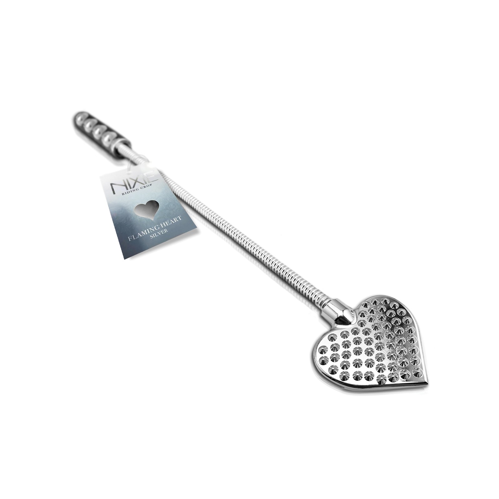 Nixie Flaming Heart Riding Crop - Silver