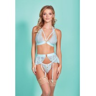 Conjunto de Sujetador de Encaje Strappy Mercedes Azul Claro