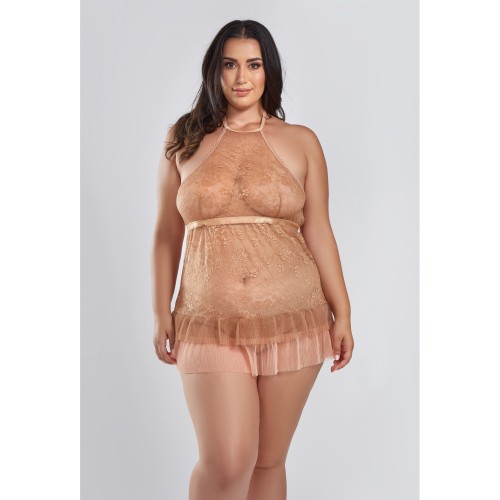 Amber Lace Babydoll with G-String - Brown 1X