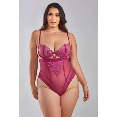 Quinn Cross Dyed Galloon Lace & Mesh Teddy - Wine 1X