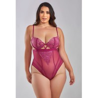 Quinn Cross Dyed Galloon Lace & Mesh Teddy - Wine 2X