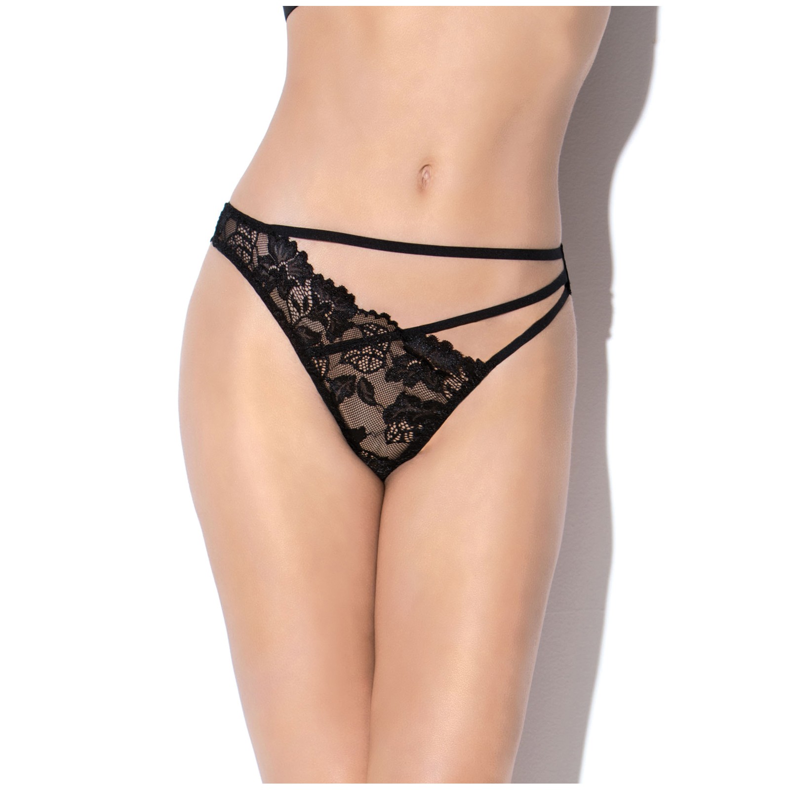 Thong de Encaje Tiras Múltiples Sangria Negro XS S