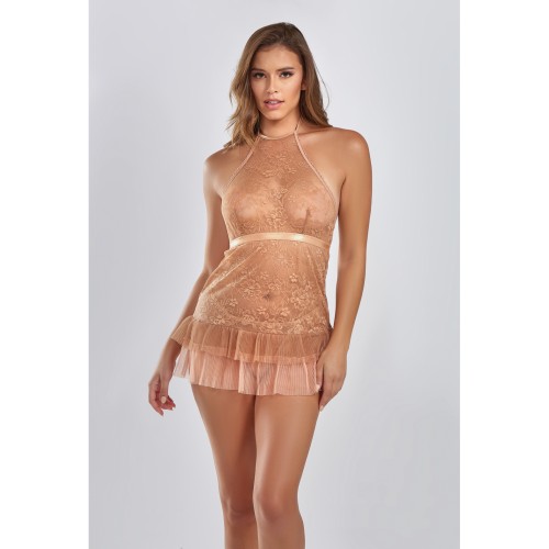 Amber Halter Lace Babydoll G-String Brown LG