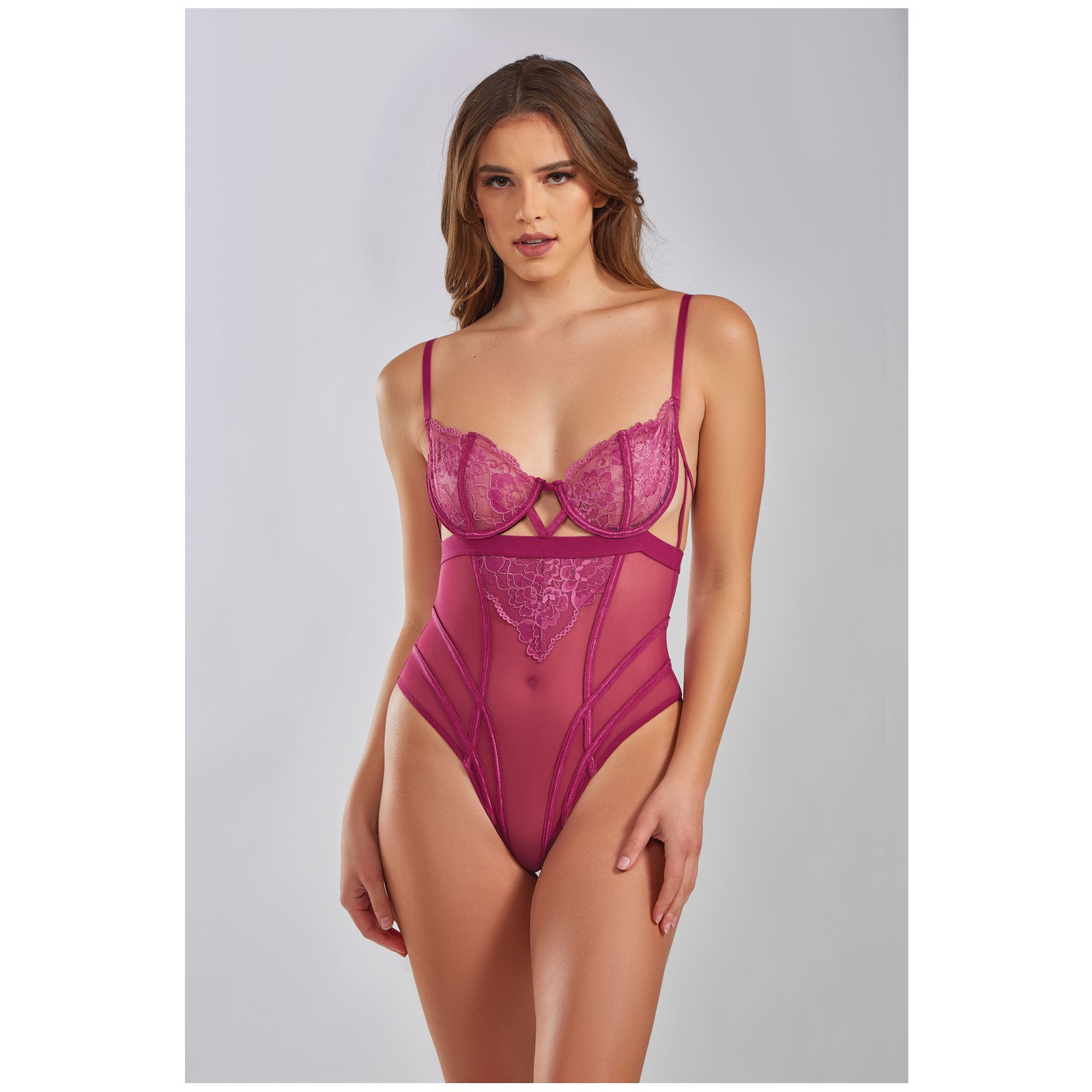 Quinn Cross Dyed Lace Teddy - Wine LG