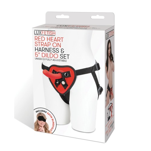 Lux Fetish Heart Strap-On Dildo Set Red & Black - Beginners Friendly