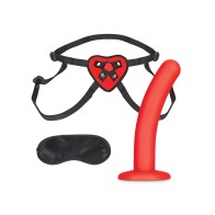 Lux Fetish Heart Strap-On Dildo Set Red & Black - Beginners Friendly