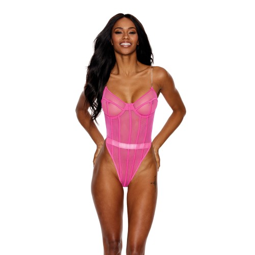 Mesh Underwire Teddy Hot Pink - Sexy Lingerie