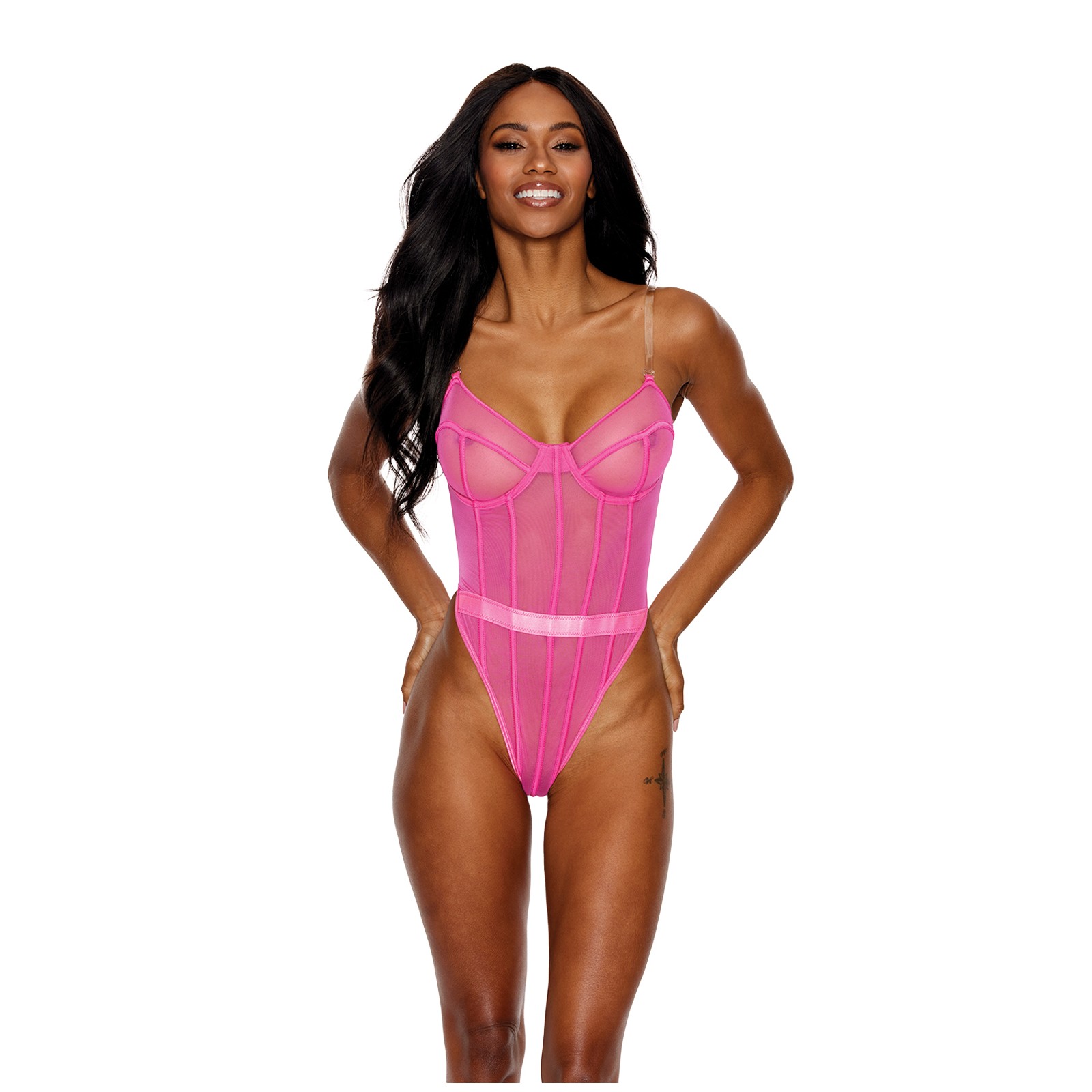 Mesh Underwire Teddy Hot Pink - Sexy Lingerie