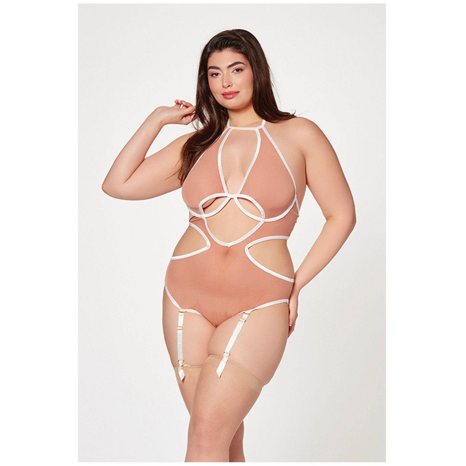 Mesh Cut Out Halter Teddy