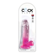 King Cock Clear 7" Dildo with Balls - Pink